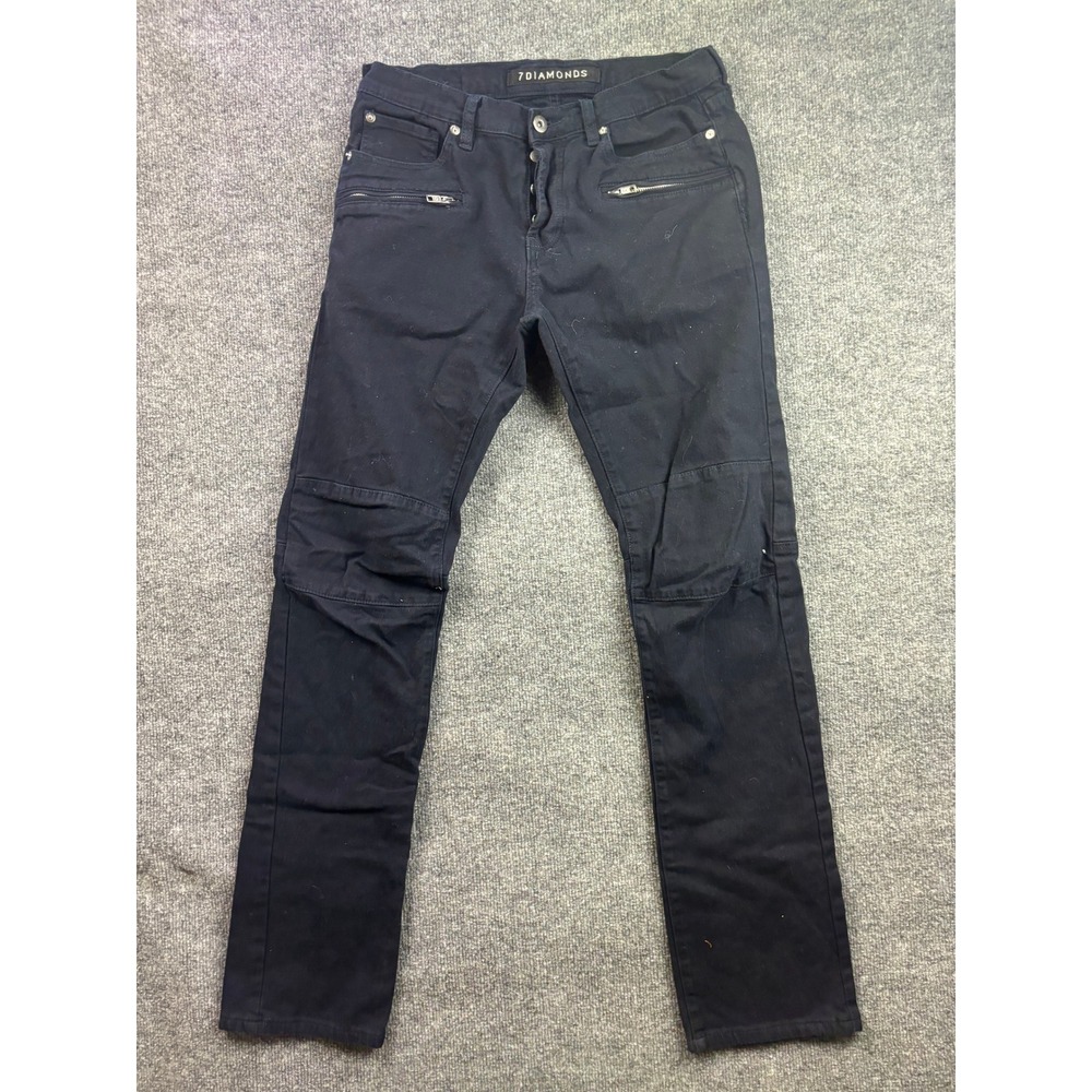 7 Diamonds Moto Pants Mens 31x34 Black Slim Fit Biker Zipper Detail Cotton Blend